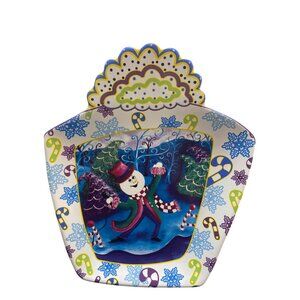 Juleez Hand-Painted Ceramic Winter Christmas Snowman Plate